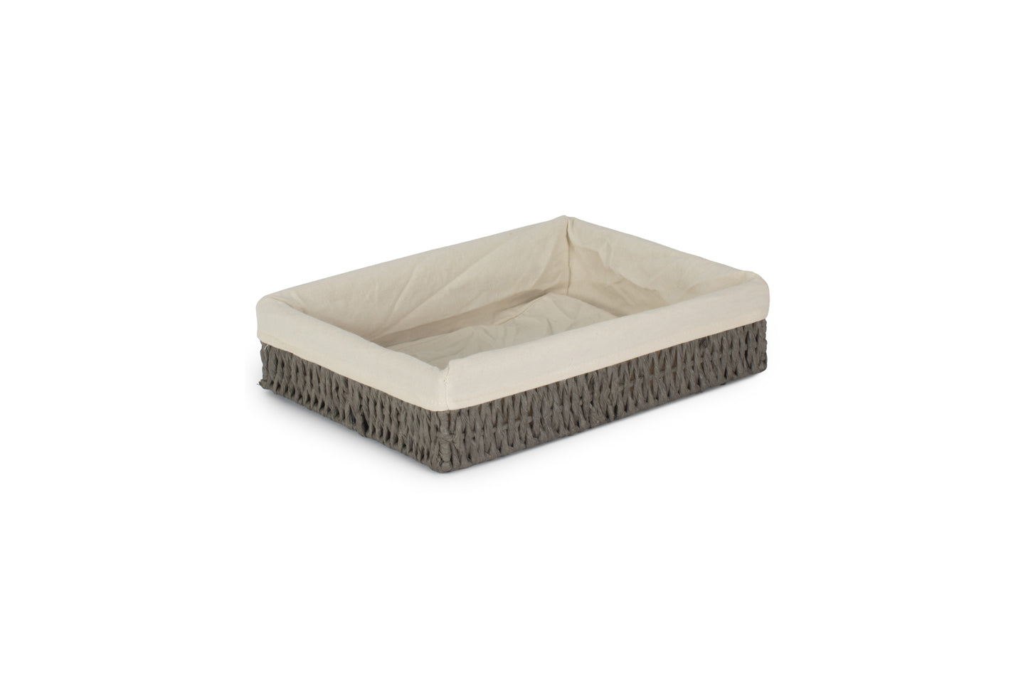 LARGE LINED RECTANGULAR STRAIGHT-SIDED GREY PAPER ROPE TRAY