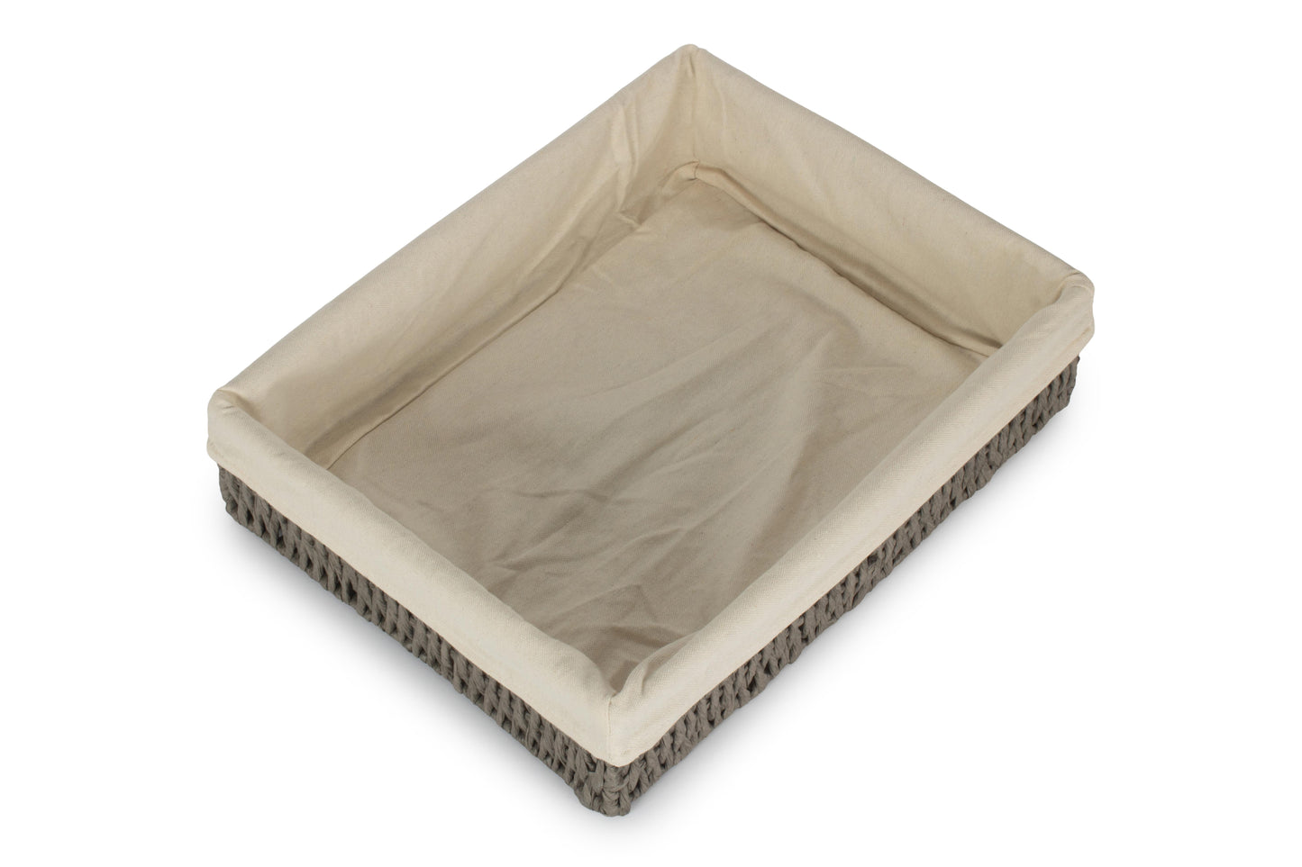 EXTRA LARGE LINED RECTANGULAR STRAIGHT-SIDED GREY PAPER ROPE TRAY