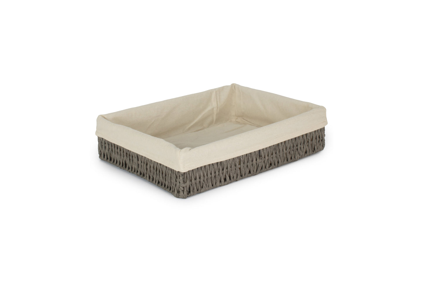 EXTRA LARGE LINED RECTANGULAR STRAIGHT-SIDED GREY PAPER ROPE TRAY