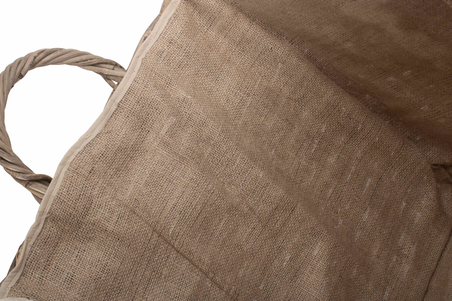 LARGE WHEELED RATTAN HESSIAN LINED LOG BASKET