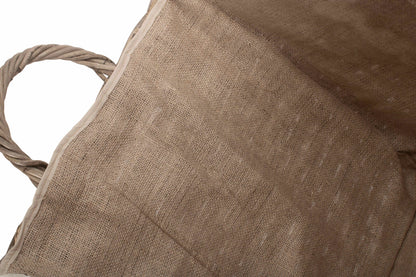 LARGE WHEELED RATTAN HESSIAN LINED LOG BASKET
