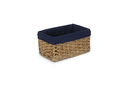 SMALL THATCH GRASS STORAGE BASKET with NAVY BLUE LINING