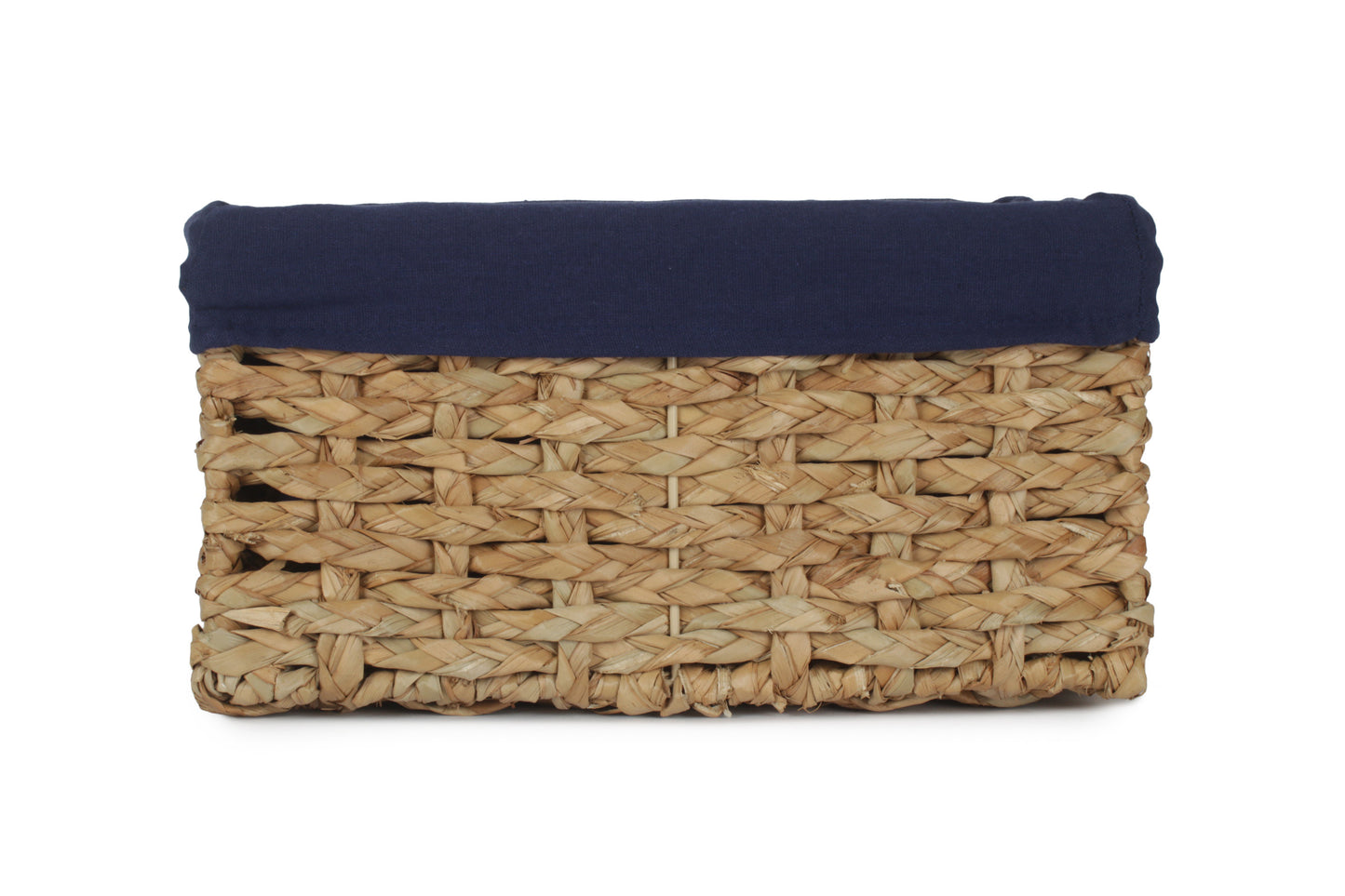 SMALL THATCH GRASS STORAGE BASKET with NAVY BLUE LINING