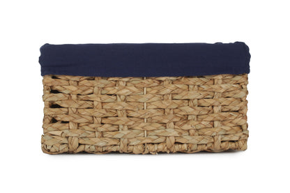 SMALL THATCH GRASS STORAGE BASKET with NAVY BLUE LINING