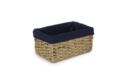 MEDIUM THATCH GRASS STORAGE BASKET with NAVY BLUE LINING