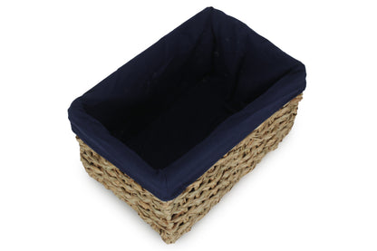 MEDIUM THATCH GRASS STORAGE BASKET with NAVY BLUE LINING