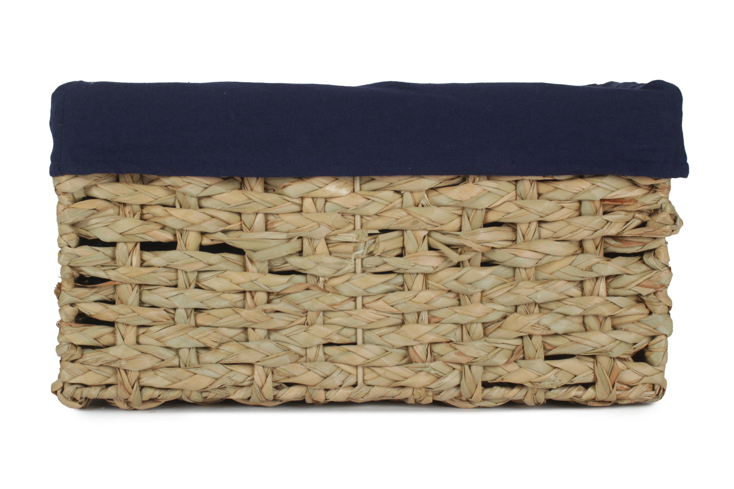 MEDIUM THATCH GRASS STORAGE BASKET with NAVY BLUE LINING