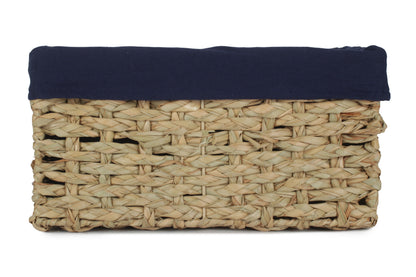 MEDIUM THATCH GRASS STORAGE BASKET with NAVY BLUE LINING