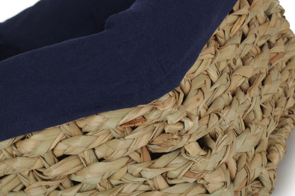 MEDIUM THATCH GRASS STORAGE BASKET with NAVY BLUE LINING