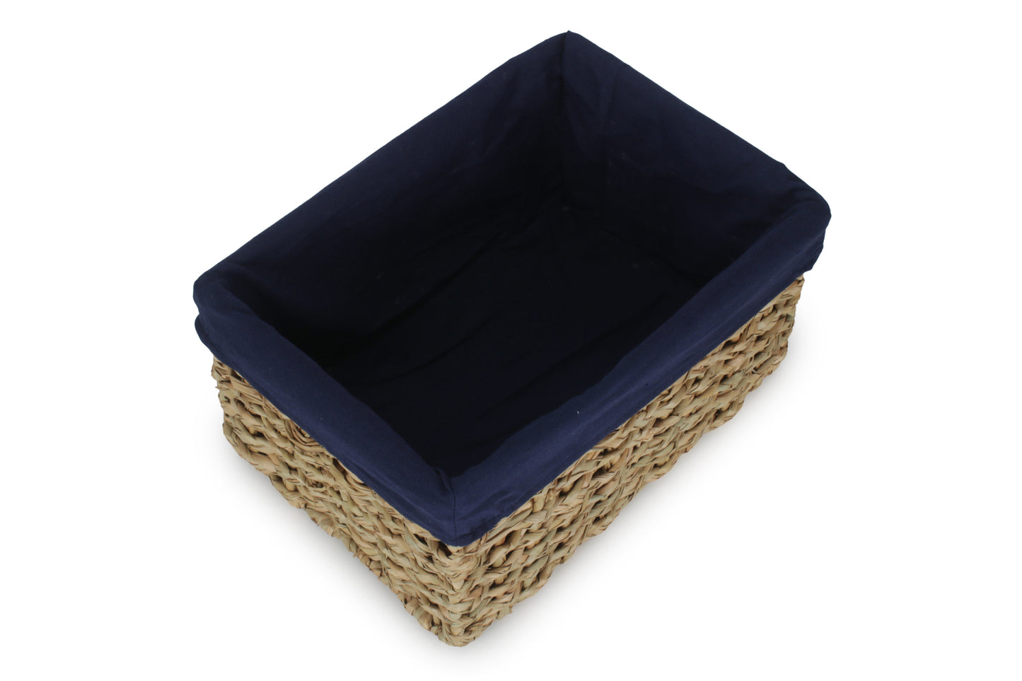 LARGE THATCH GRASS STORAGE BASKET with NAVY BLUE LINING