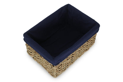 LARGE THATCH GRASS STORAGE BASKET with NAVY BLUE LINING