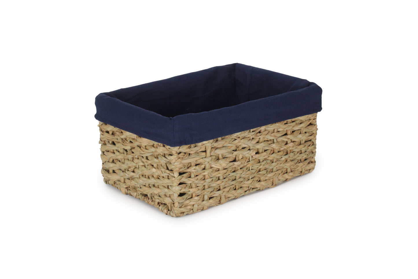 LARGE THATCH GRASS STORAGE BASKET with NAVY BLUE LINING