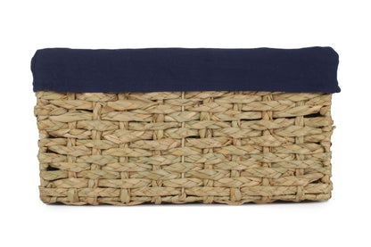 LARGE THATCH GRASS STORAGE BASKET with NAVY BLUE LINING