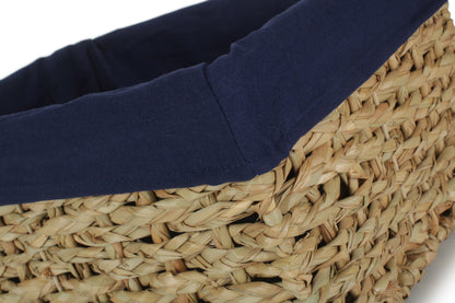 LARGE THATCH GRASS STORAGE BASKET with NAVY BLUE LINING