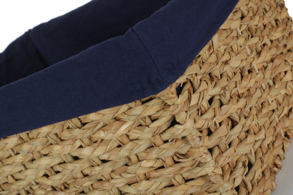 EXTRA LARGE THATCH GRASS STORAGE BASKET with NAVY BLUE LINING
