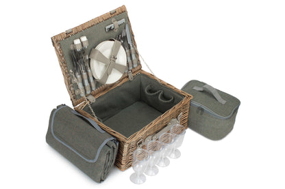 4 PERSON GREY TWEED HAMPER
