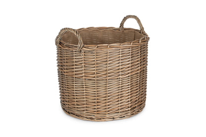 LARGE ROUND STRAIGHT-SIDED WICKER LOG / STORAGE BASKET