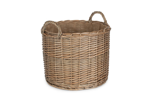 LARGE ROUND STRAIGHT-SIDED WICKER LOG / STORAGE BASKET