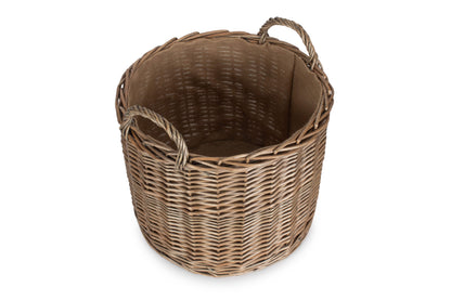 LARGE ROUND STRAIGHT-SIDED WICKER LOG / STORAGE BASKET