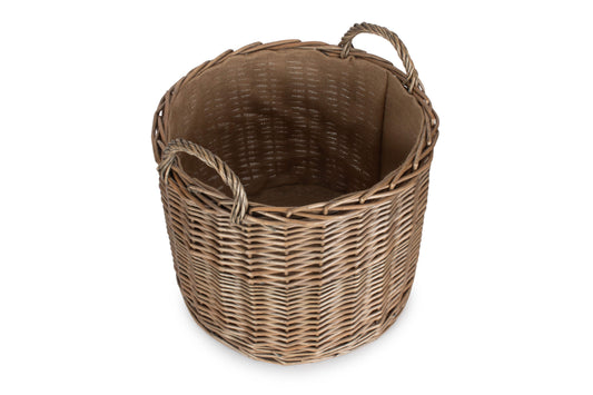 LARGE ROUND STRAIGHT-SIDED WICKER LOG / STORAGE BASKET