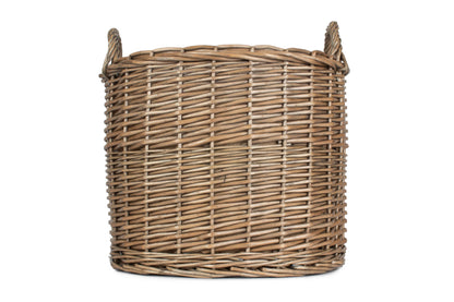 LARGE ROUND STRAIGHT-SIDED WICKER LOG / STORAGE BASKET