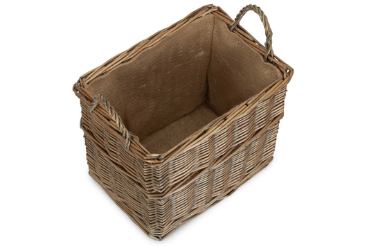 SMALL RECTANGULAR LINED WICKER LOG / STORAGE BASKET