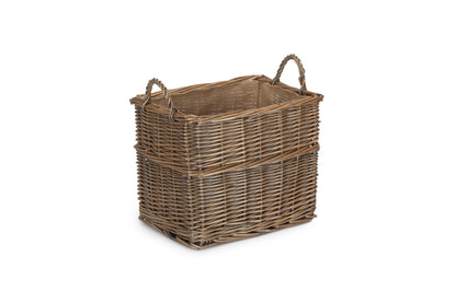 SMALL RECTANGULAR LINED WICKER LOG / STORAGE BASKET