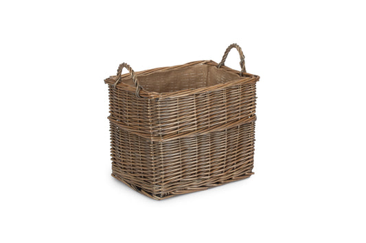 SMALL RECTANGULAR LINED WICKER LOG / STORAGE BASKET