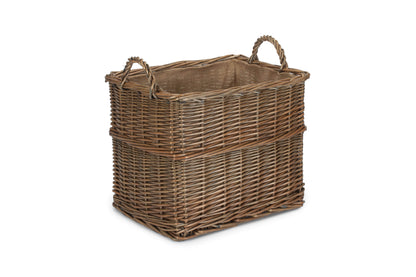 MEDIUM RECTANGULAR LINED WICKER LOG / STORAGE BASKET