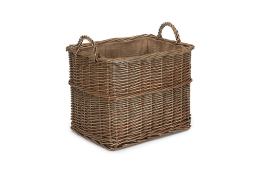 MEDIUM RECTANGULAR LINED WICKER LOG / STORAGE BASKET