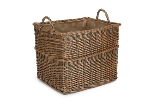 LARGE RECTANGULAR LINED WICKER LOG / STORAGE BASKET