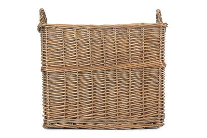 LARGE RECTANGULAR LINED WICKER LOG / STORAGE BASKET