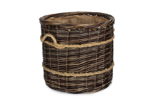 LARGE ROUND HERITAGE LOG BASKET with HESSIAN LINING