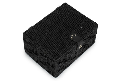 MEDIUM BLACK PAPER ROPE HAMPER