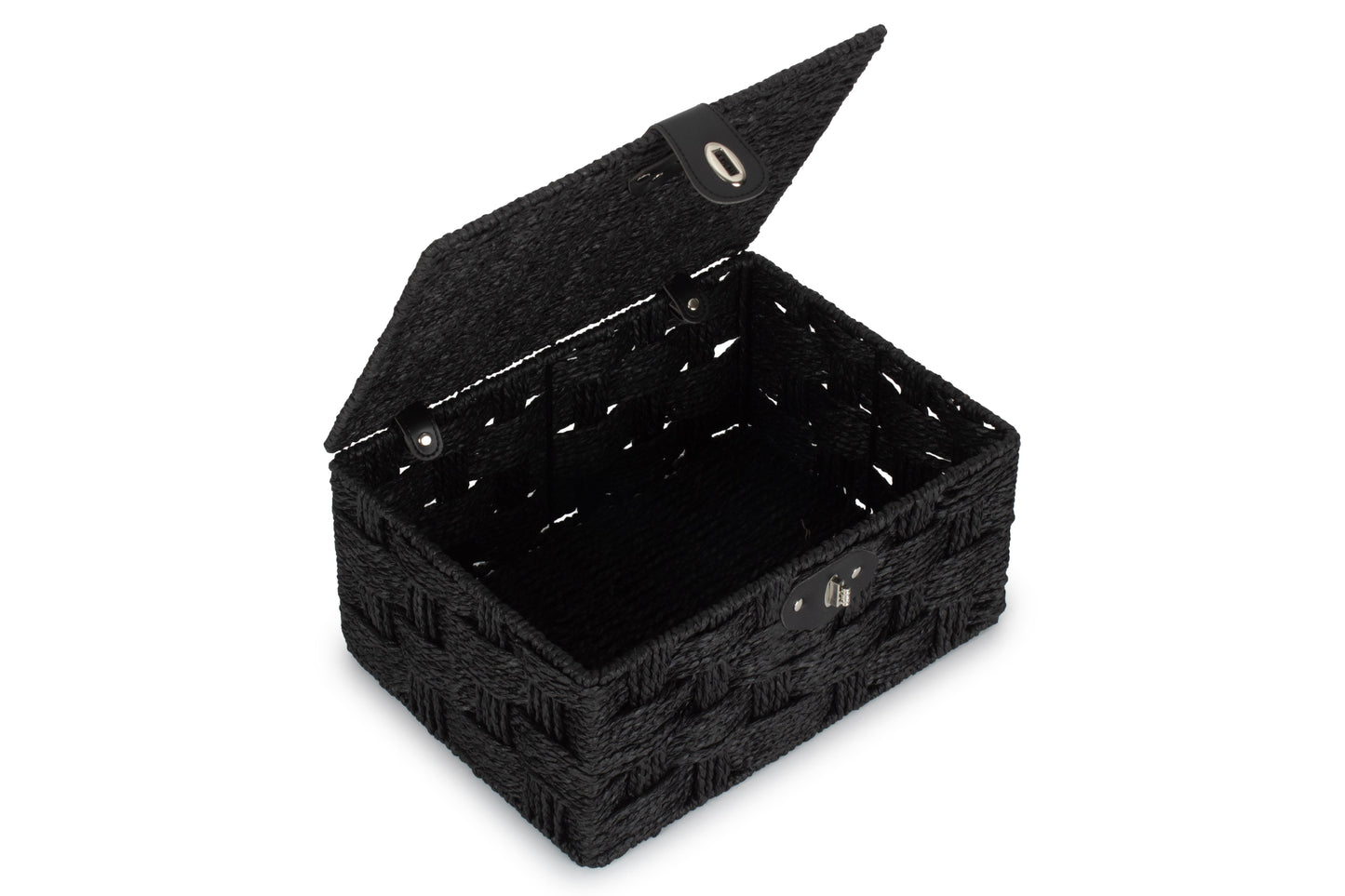 MEDIUM BLACK PAPER ROPE HAMPER
