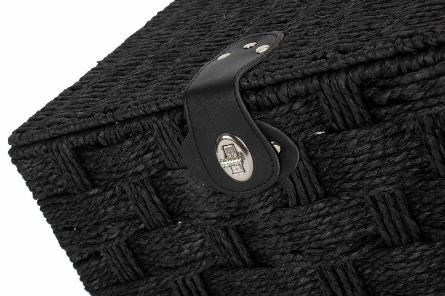 MEDIUM BLACK PAPER ROPE HAMPER