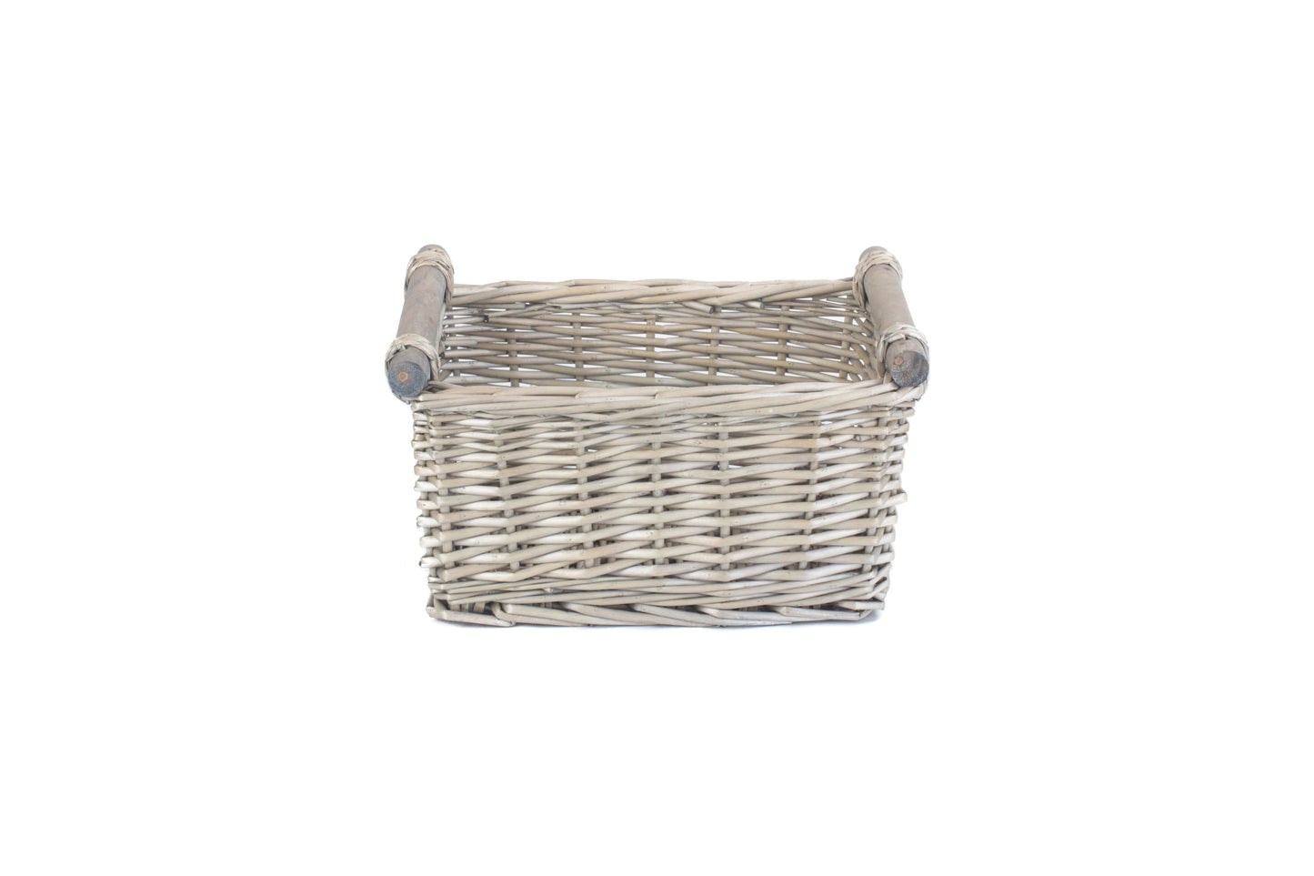 SMALL ANTIQUE WASH WOODEN HANDLED STORAGE BASKET