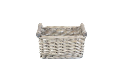 SMALL ANTIQUE WASH WOODEN HANDLED STORAGE BASKET