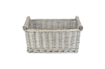 LARGE ANTIQUE WASH WOODEN HANDLED STORAGE BASKET