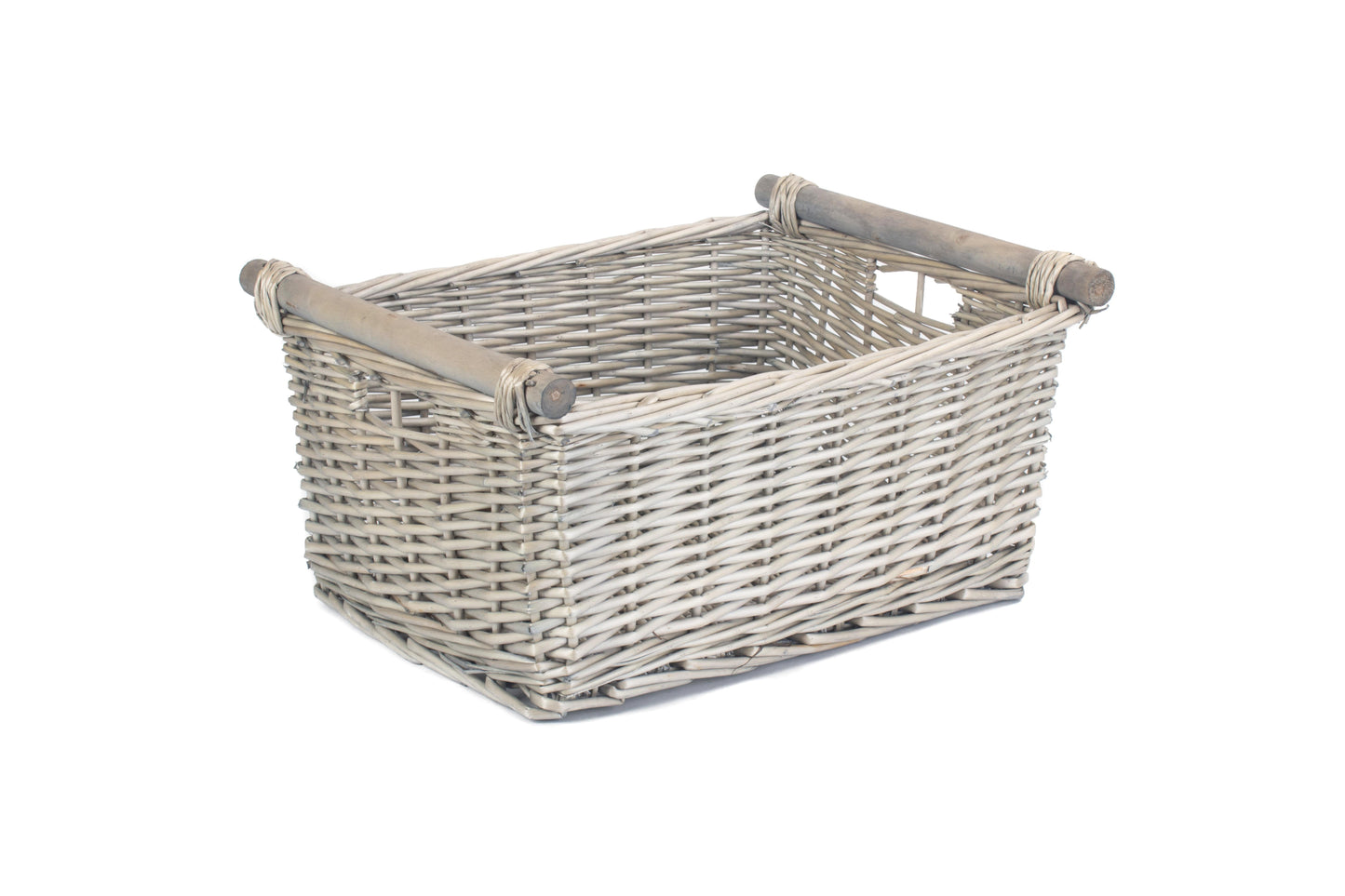 LARGE ANTIQUE WASH WOODEN HANDLED STORAGE BASKET