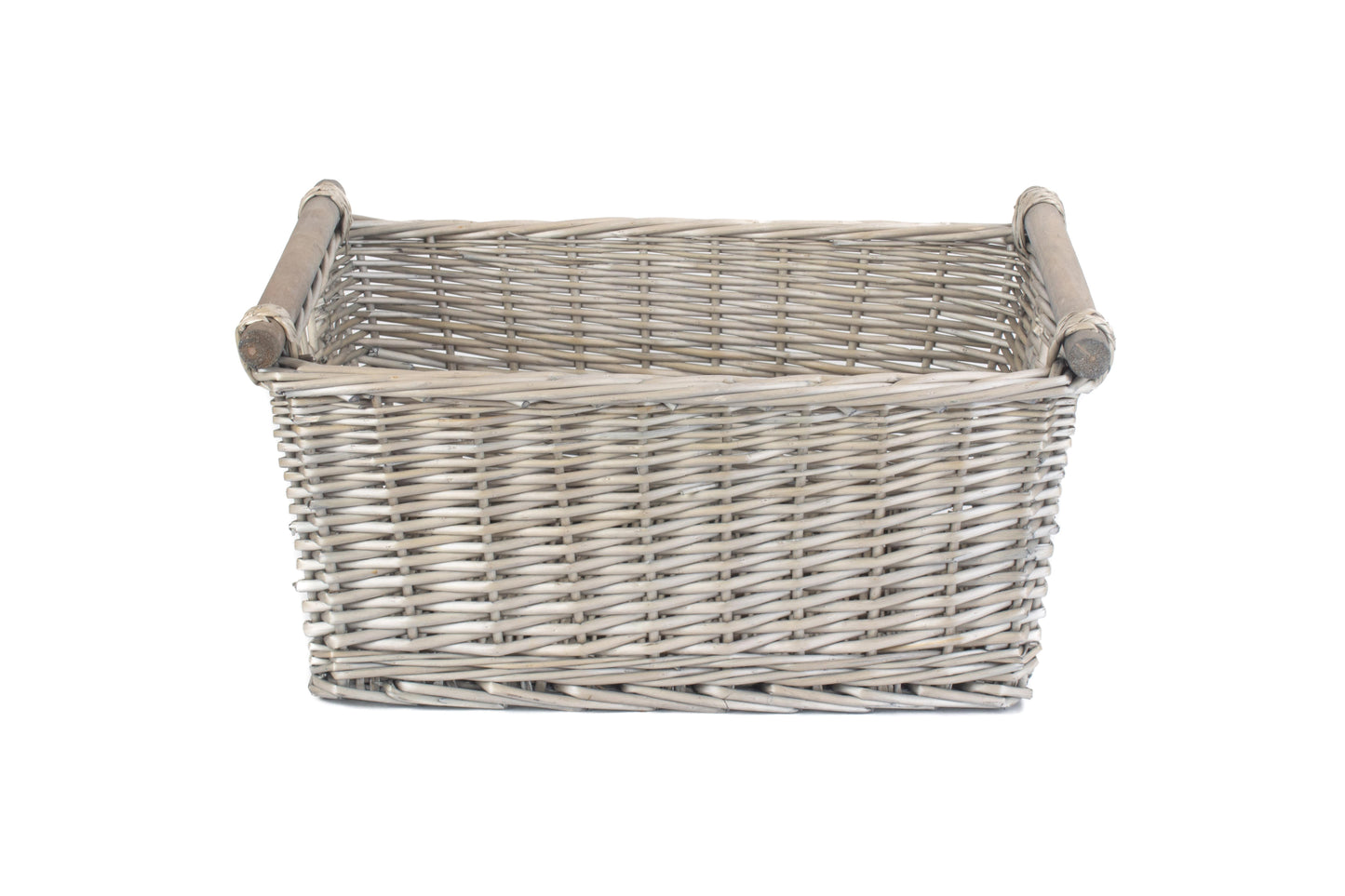 EXTRA LARGE ANTIQUE WASH WOODEN HANDLED STORAGE BASKET