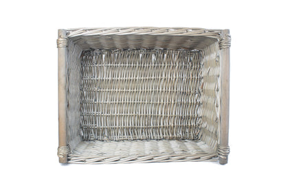 EXTRA LARGE ANTIQUE WASH WOODEN HANDLED STORAGE BASKET