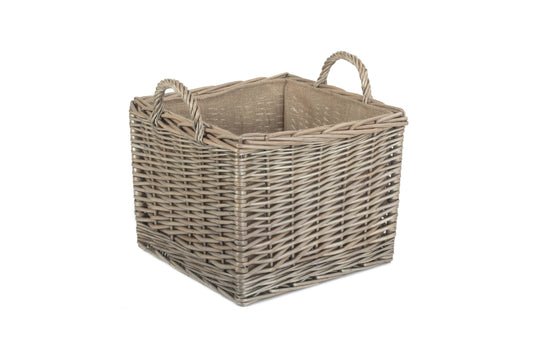MEDIUM SQUARE LINED WICKER LOG / STORAGE BASKET
