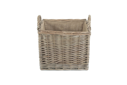 MEDIUM SQUARE LINED WICKER LOG / STORAGE BASKET