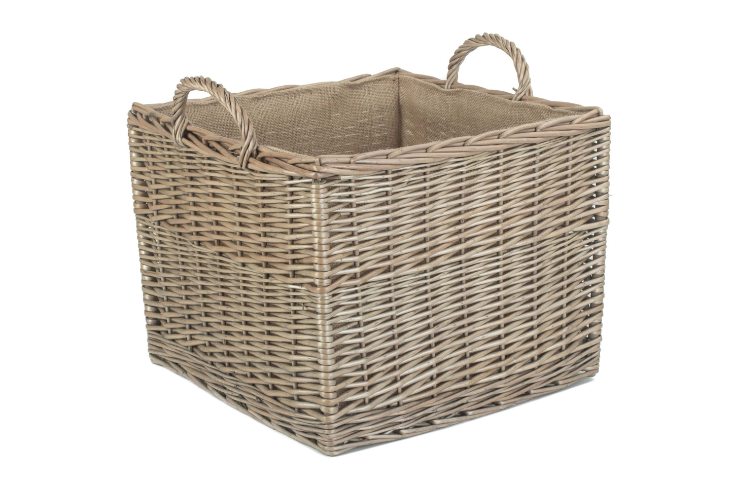 LARGE SQUARE LINED WICKER LOG / STORAGE BASKET
