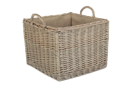 LARGE SQUARE LINED WICKER LOG / STORAGE BASKET