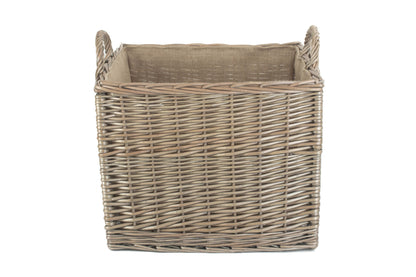 LARGE SQUARE LINED WICKER LOG / STORAGE BASKET
