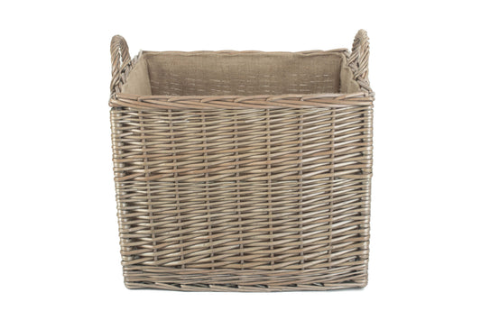LARGE SQUARE LINED WICKER LOG / STORAGE BASKET