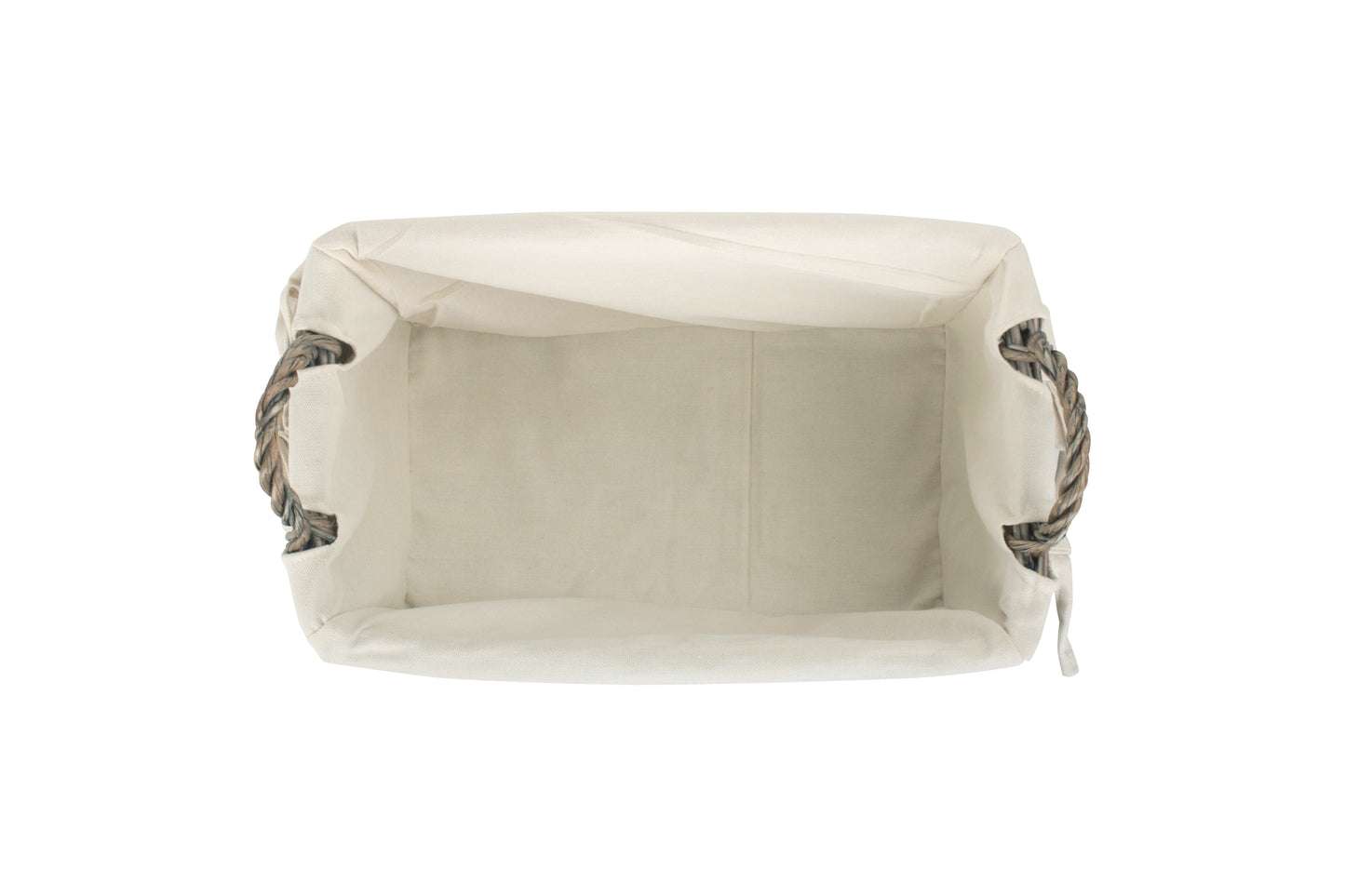SMALL SHALLOW ANTIQUE WASH STORAGE BASKET with WHITE LINING