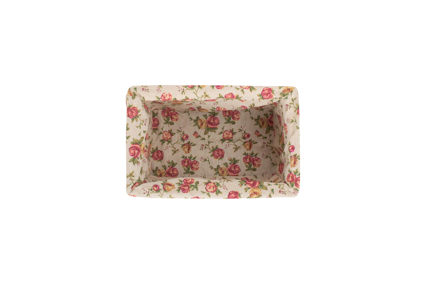 SMALL WHITE WASH STORAGE BASKET with GARDEN ROSE LINING